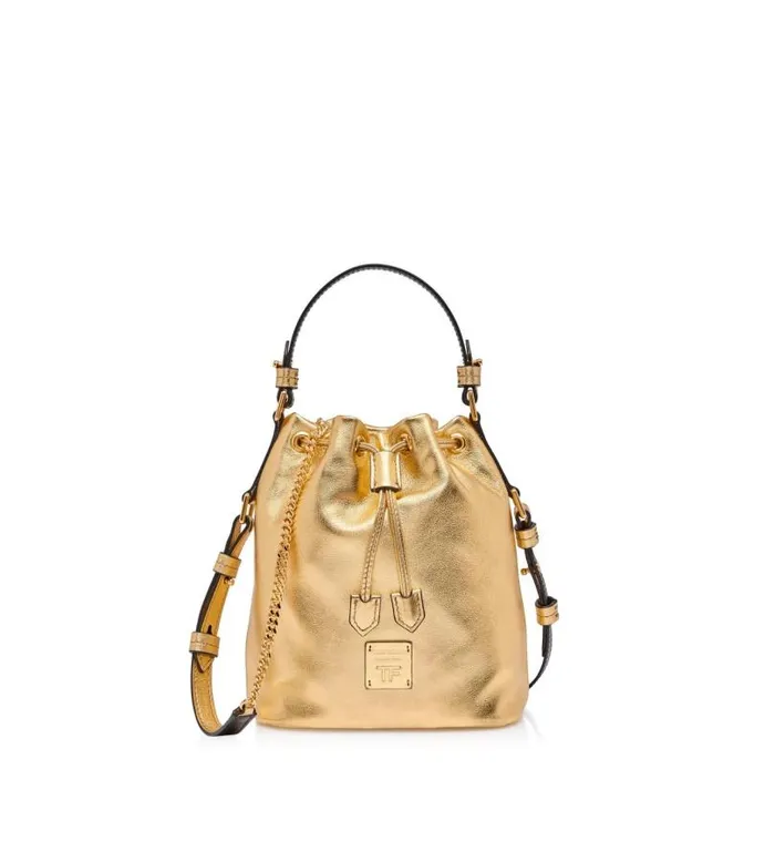 Women Shoulder Bags Tom Ford Laminated Leather Disco Small Bucket On Chain Gold Women Shoulder Bags Tom Ford Laminated Leather Disco Small Bucket On Chain Gold