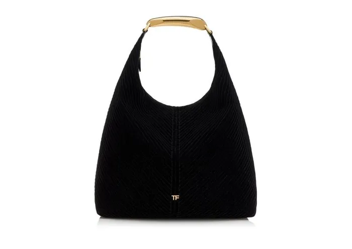 Women Shoulder Bags Tom Ford Quilted Velvet Bianca Large Hobo Black