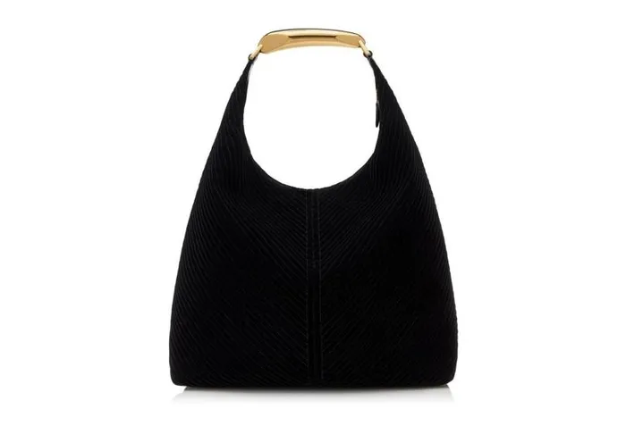 Women Shoulder Bags Tom Ford Quilted Velvet Bianca Large Hobo Black Women Shoulder Bags Tom Ford Quilted Velvet Bianca Large Hobo Black