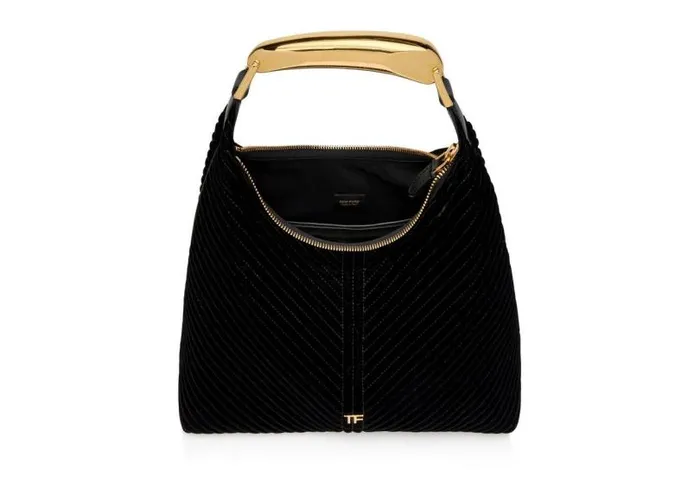 Women Shoulder Bags Tom Ford Quilted Velvet Bianca Large Hobo Black Women Shoulder Bags Tom Ford Quilted Velvet Bianca Large Hobo Black