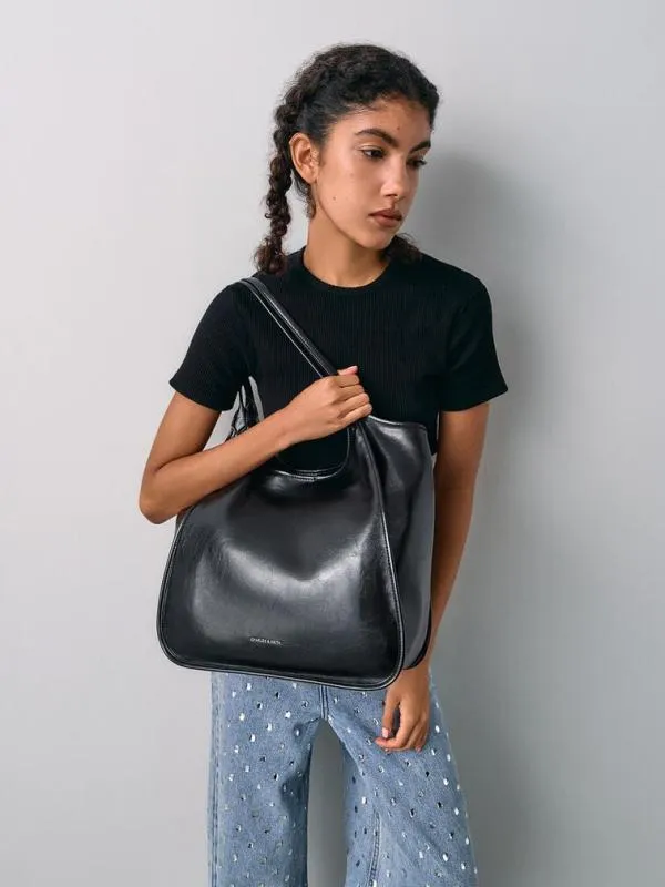 Women Sianna CrinkleEffect Slouchy Tote Bag 8211 Black CHARLES and KEITH Slouchy Bags