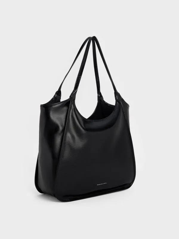 Women Sianna CrinkleEffect Slouchy Tote Bag 8211 Black CHARLES and KEITH Slouchy Bags