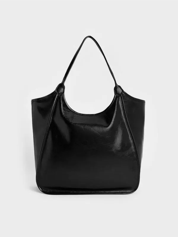 Women Sianna CrinkleEffect Slouchy Tote Bag 8211 Black CHARLES and KEITH Slouchy Bags