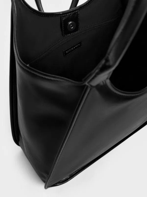 Women Sianna CrinkleEffect Slouchy Tote Bag 8211 Black CHARLES and KEITH Slouchy Bags