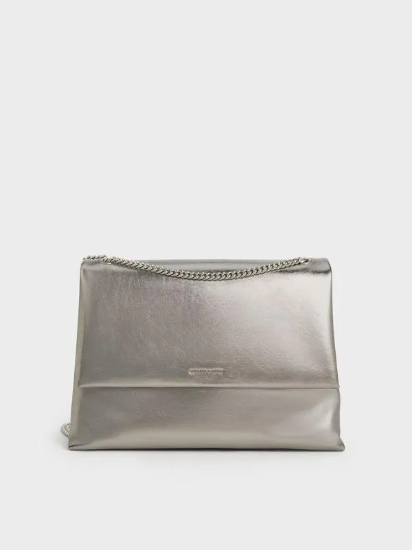 Women Sianna Metallic CrinkleEffect ChainHandle Shoulder Bag 8211 Pewter CHARLES and KEITH Slouchy Bags