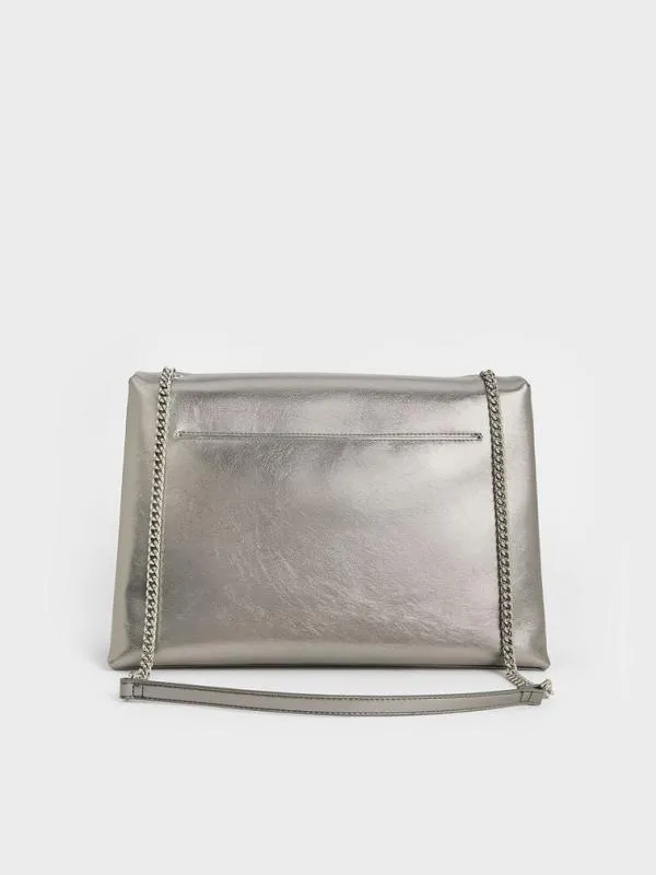 Women Sianna Metallic CrinkleEffect ChainHandle Shoulder Bag 8211 Pewter CHARLES and KEITH Slouchy Bags