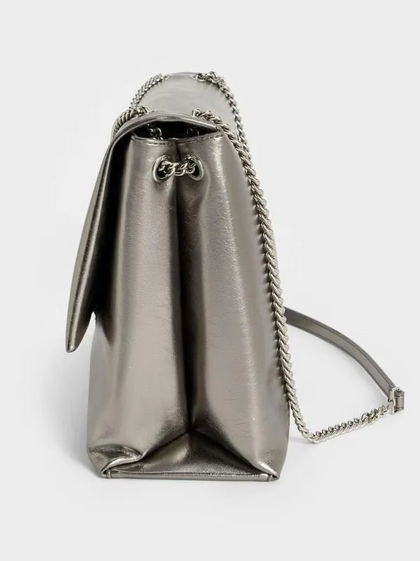 Women Sianna Metallic CrinkleEffect ChainHandle Shoulder Bag 8211 Pewter CHARLES and KEITH Slouchy Bags