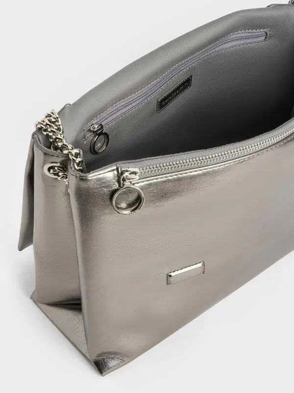 Women Sianna Metallic CrinkleEffect ChainHandle Shoulder Bag 8211 Pewter CHARLES and KEITH Slouchy Bags