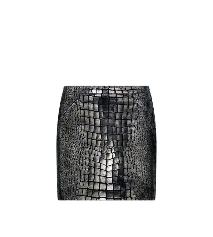 Women Skirts Tom Ford Metallic Printed Croc Leather Mini Skirt Silver
