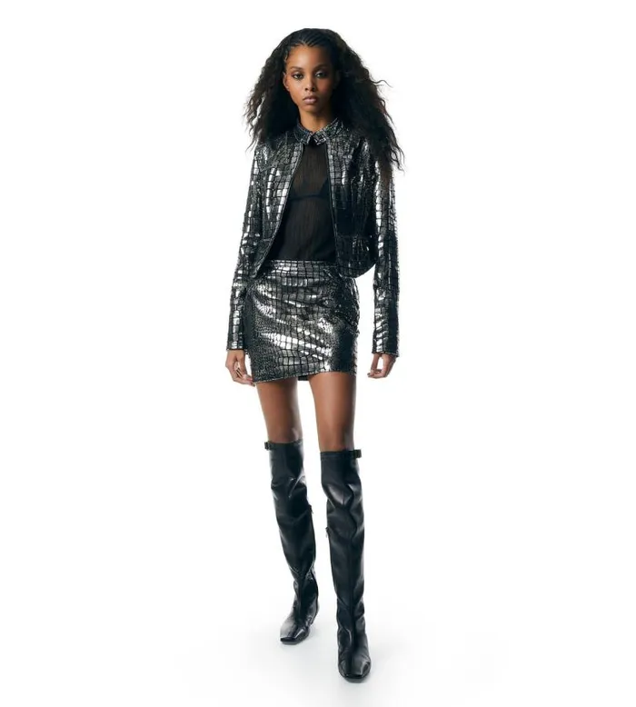 Women Skirts Tom Ford Metallic Printed Croc Leather Mini Skirt Silver Women Skirts Tom Ford Metallic Printed Croc Leather Mini Skirt Silver
