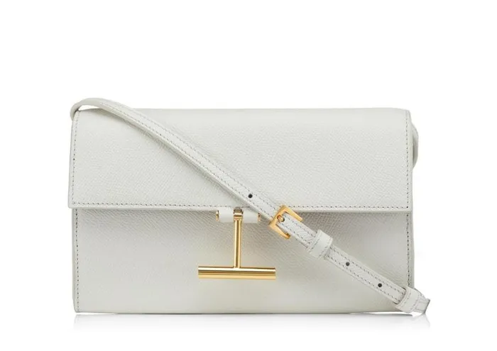 Women Small Leather Goods Tom Ford Grain Leather Tara Wallet On Strap Chalk