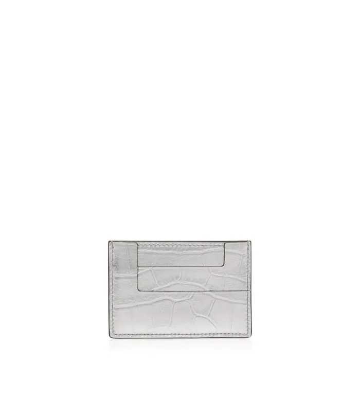 Women Small Leather Goods Tom Ford Metallic Stamped Leather Classic Tf Card Holder Silver Women Small Leather Goods Tom Ford Metallic Stamped Leather Classic Tf Card Holder Silver