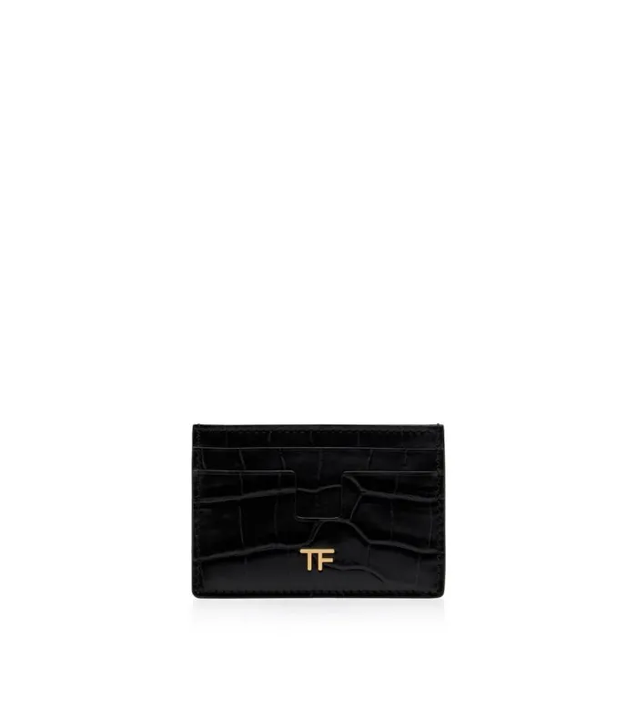 Women Small Leather Goods Tom Ford Shiny Stamped Crocodile Leather Classic Tf Card Holder Black Women Small Leather Goods Tom Ford Shiny Stamped Crocodile Leather Classic Tf Card Holder Black