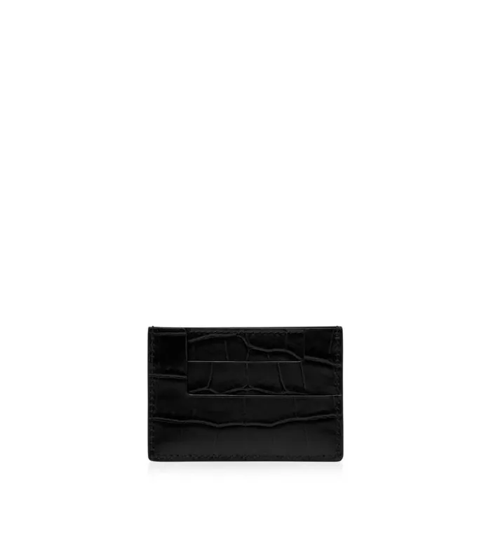 Women Small Leather Goods Tom Ford Shiny Stamped Crocodile Leather Classic Tf Card Holder Black Women Small Leather Goods Tom Ford Shiny Stamped Crocodile Leather Classic Tf Card Holder Black
