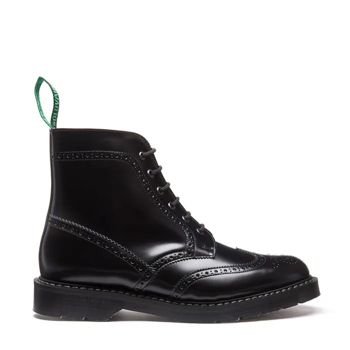 Women Solovair Brogue Boots Black HiShine 6 Eye Brogue Boot