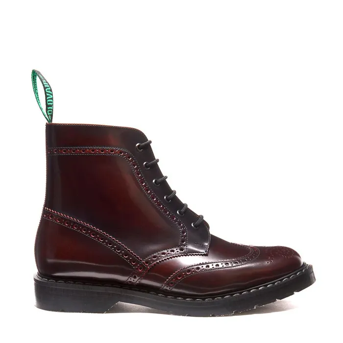 Women Solovair Brogue Boots Burgundy RubOff 6 Eye Brogue Boot
