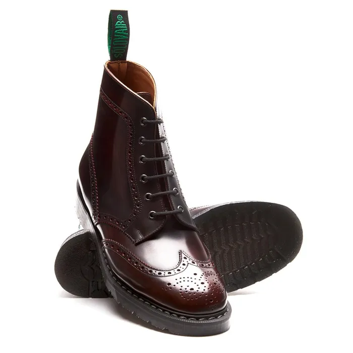 Women Solovair Brogue Boots Burgundy RubOff 6 Eye Brogue Boot