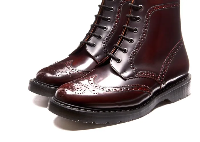 Women Solovair Brogue Boots Burgundy RubOff 6 Eye Brogue Boot