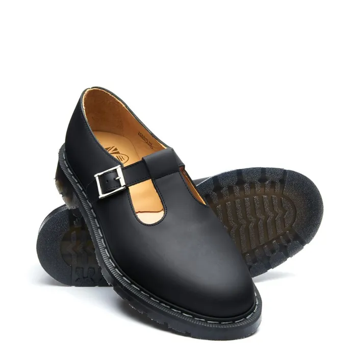 Women Solovair Mary Jane Shoes Black Greasy Mary Jane Shoe