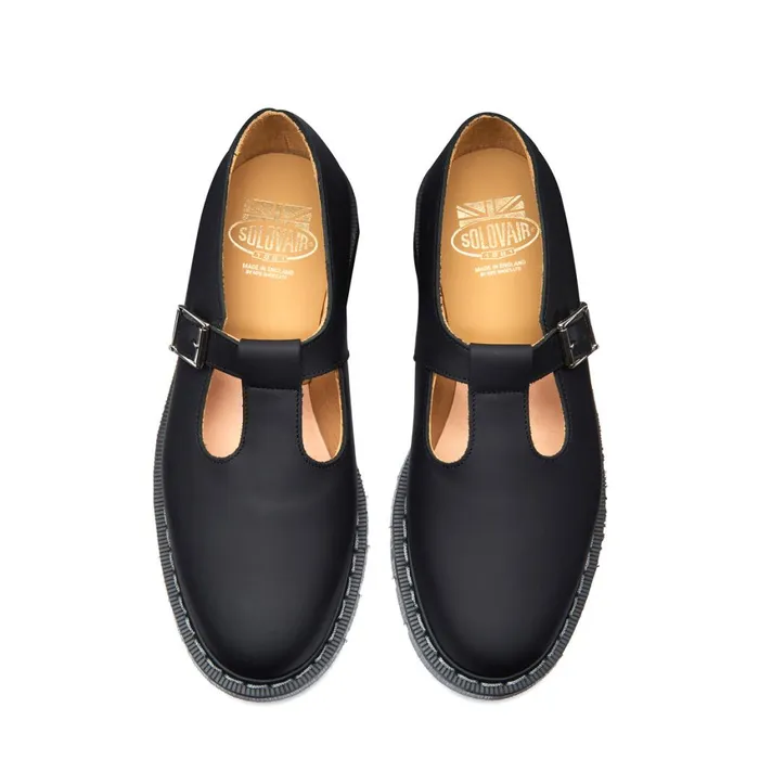 Women Solovair Mary Jane Shoes Black Greasy Mary Jane Shoe