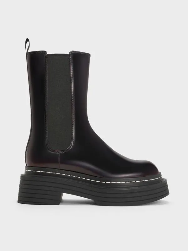 Women StitchTrim Platform MidCalf Chelsea Boots 8211 Burgundy CHARLES and KEITH Boots Women StitchTrim Platform MidCalf Chelsea Boots 8211 Burgundy CHARLES and KEITH Boots