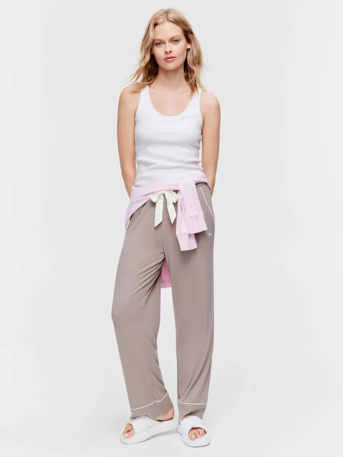 Women Stone Bamboo Rib Straight Leg Pj Pant Grey Peter Alexander Pants