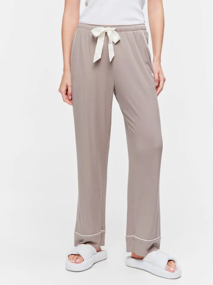 Women Stone Bamboo Rib Straight Leg Pj Pant Grey Peter Alexander Pants