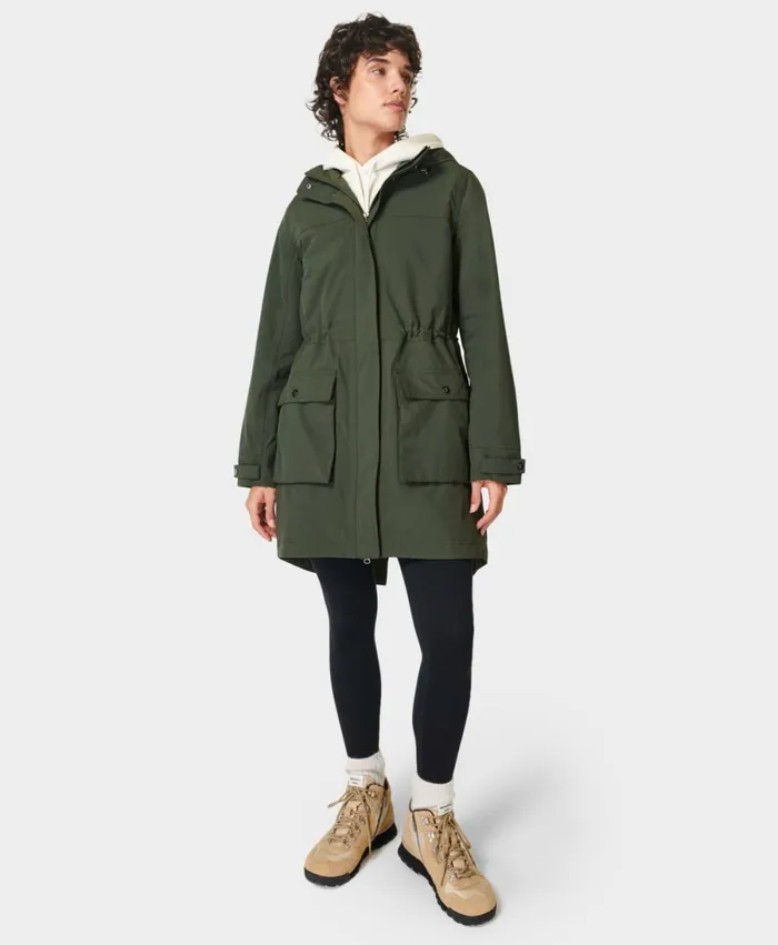Women Stride Waterproof Parka Dark Forest Green Sweaty Betty Coats and Jackets