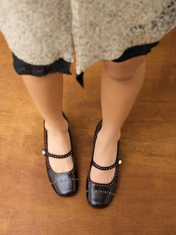 Women Studded Mary Jane Pumps 8211 Dark Brown CHARLES and KEITH Heels