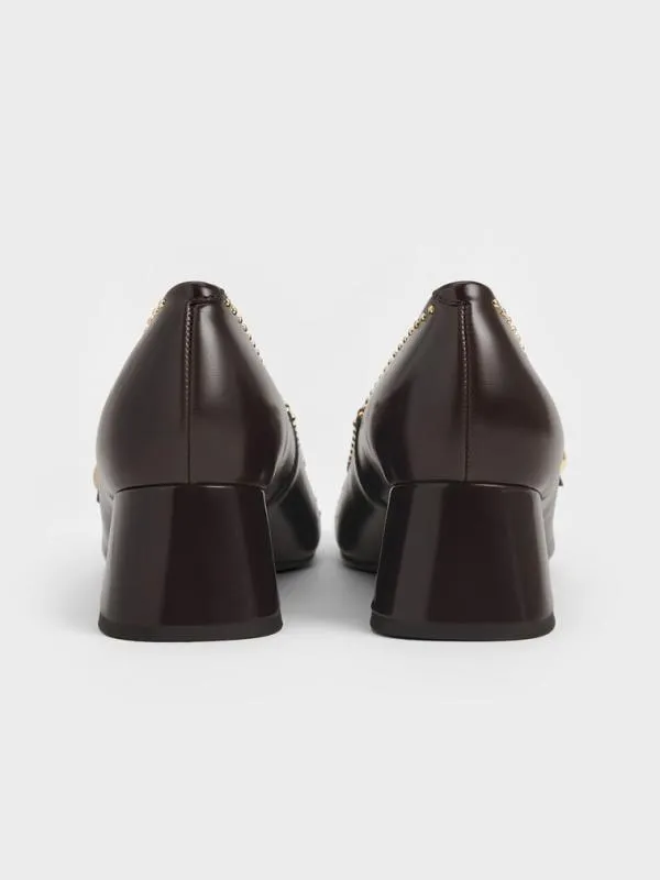 Women Studded Mary Jane Pumps 8211 Dark Brown CHARLES and KEITH Heels