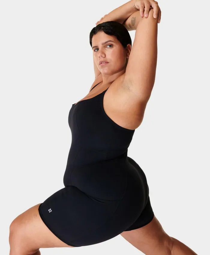 Women Super Soft Short Bodysuit Black Sweaty Betty Dresses and Jumpsuits
