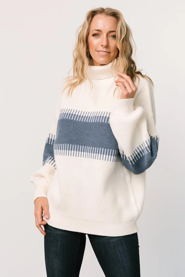 Women Sweaters Baltic Born Antonov Turtle Neck Sweater Blue Cream