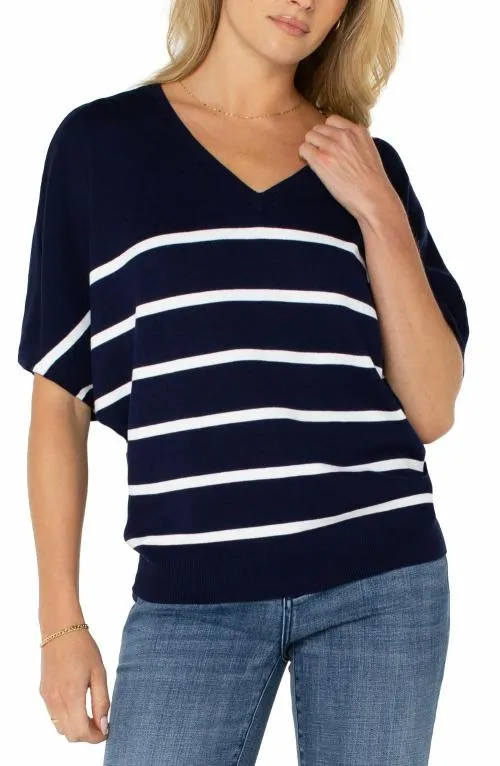 Women Sweaters Liverpool Los Angeles Short Sleeve Dolman Vneck Sweater Navy White Stripe Women Sweaters Liverpool Los Angeles Short Sleeve Dolman Vneck Sweater Navy White Stripe