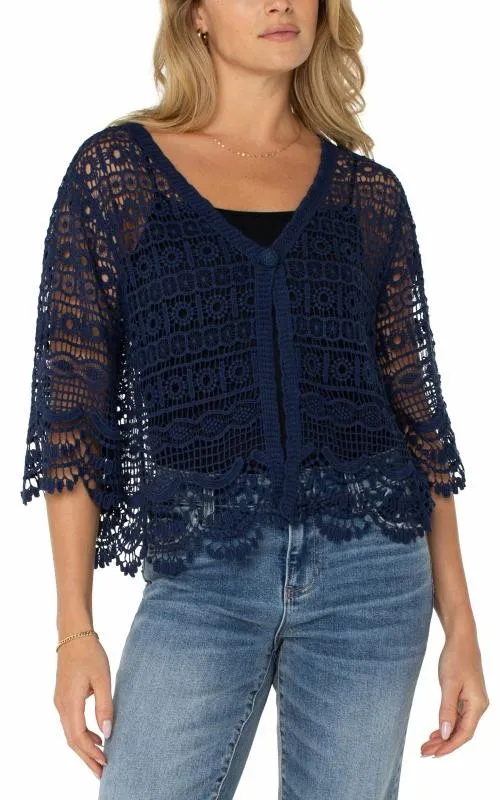 Women Sweaters Liverpool Los Angeles Short Sleeve Lace Bolero Navy