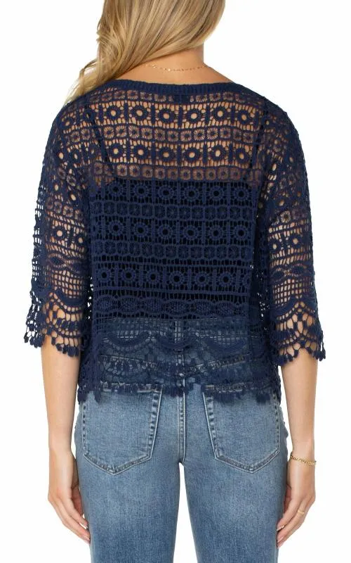 Women Sweaters Liverpool Los Angeles Short Sleeve Lace Bolero Navy