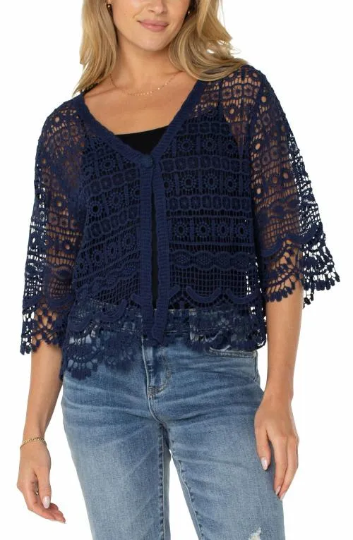 Women Sweaters Liverpool Los Angeles Short Sleeve Lace Bolero Navy