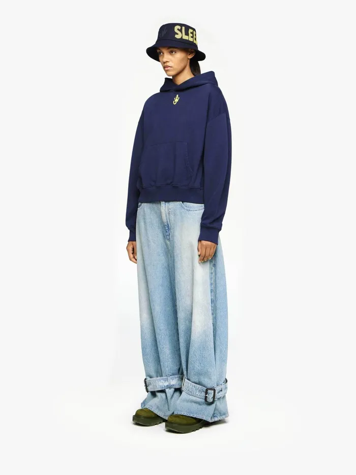 Women Sweatshirt and Hoodies JW Anderson CROPPED HOODIE WITH ANCHOR EMBROIDERY Dark Navy