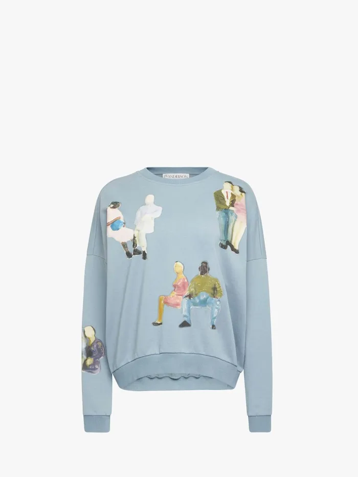 Women Sweatshirt and Hoodies JW Anderson SWEATSHIRT WITH ALL OVER PRINT Steel Blue Women Sweatshirt and Hoodies JW Anderson SWEATSHIRT WITH ALL OVER PRINT Steel Blue