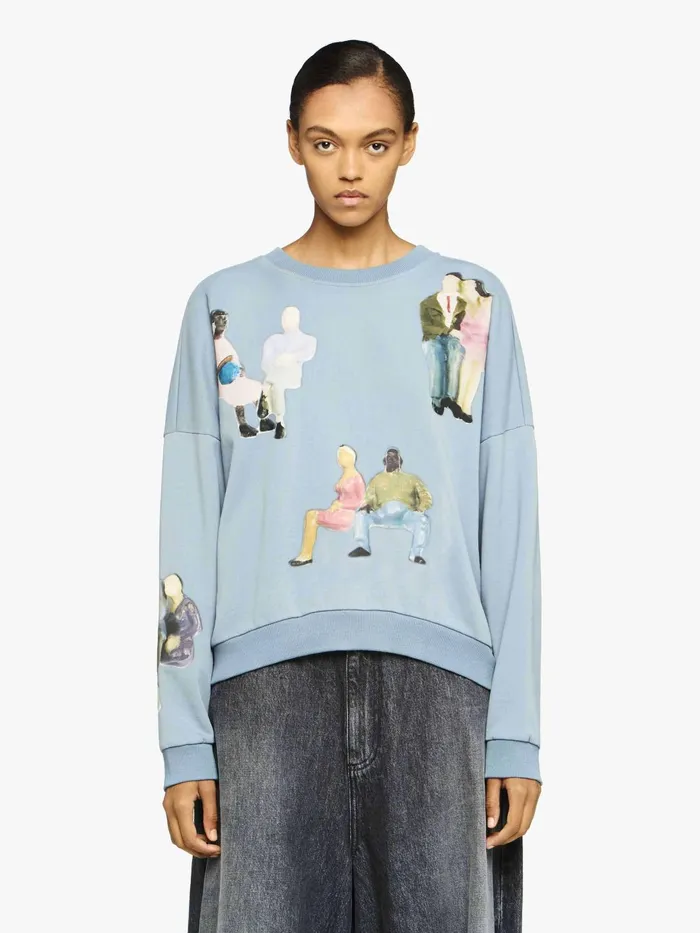 Women Sweatshirt and Hoodies JW Anderson SWEATSHIRT WITH ALL OVER PRINT Steel Blue Women Sweatshirt and Hoodies JW Anderson SWEATSHIRT WITH ALL OVER PRINT Steel Blue