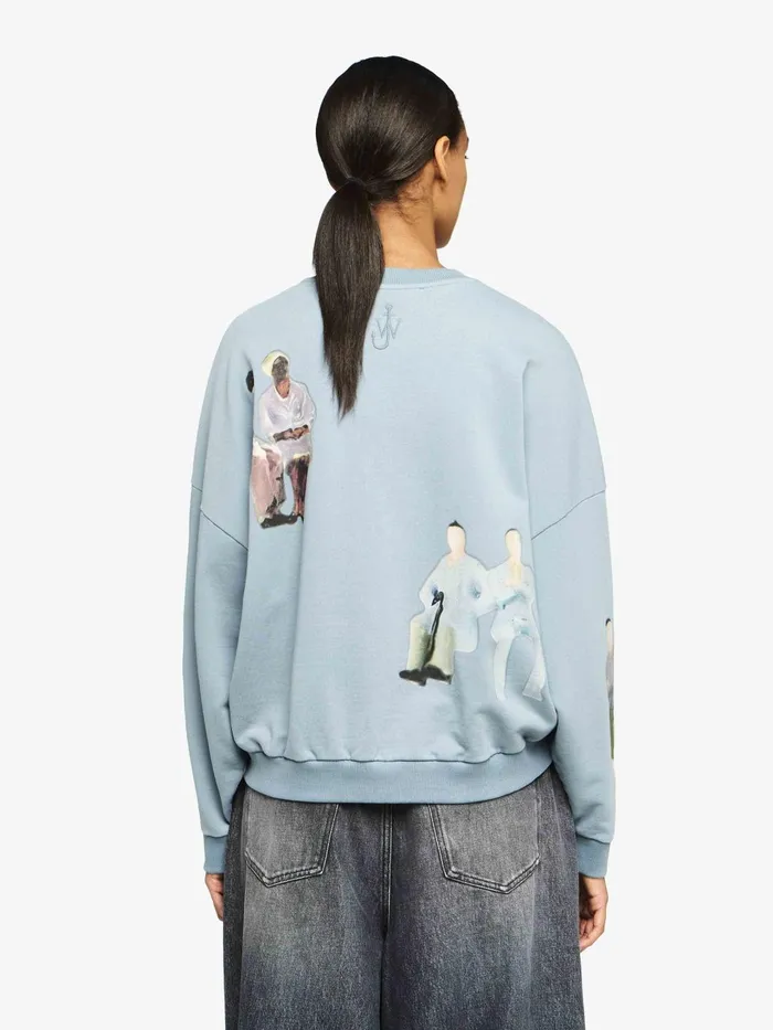 Women Sweatshirt and Hoodies JW Anderson SWEATSHIRT WITH ALL OVER PRINT Steel Blue Women Sweatshirt and Hoodies JW Anderson SWEATSHIRT WITH ALL OVER PRINT Steel Blue