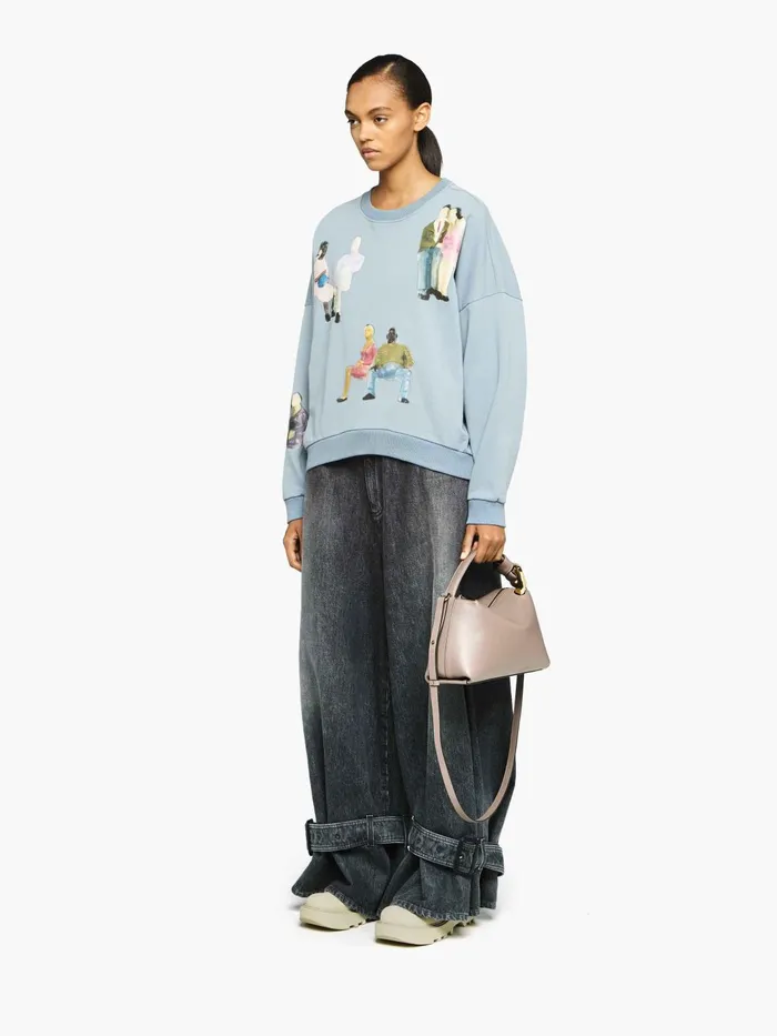 Women Sweatshirt and Hoodies JW Anderson SWEATSHIRT WITH ALL OVER PRINT Steel Blue Women Sweatshirt and Hoodies JW Anderson SWEATSHIRT WITH ALL OVER PRINT Steel Blue