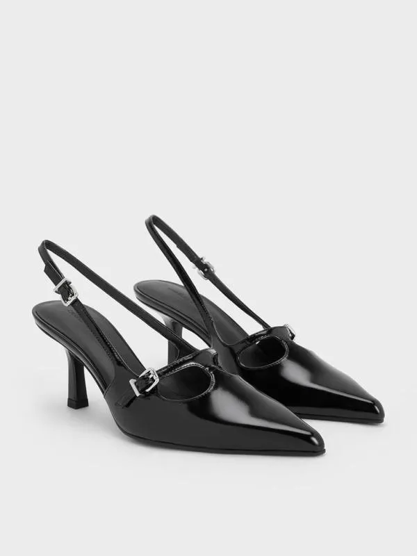 Women TBar PointedToe Slingback Pumps 8211 Black Box CHARLES and KEITH Heels