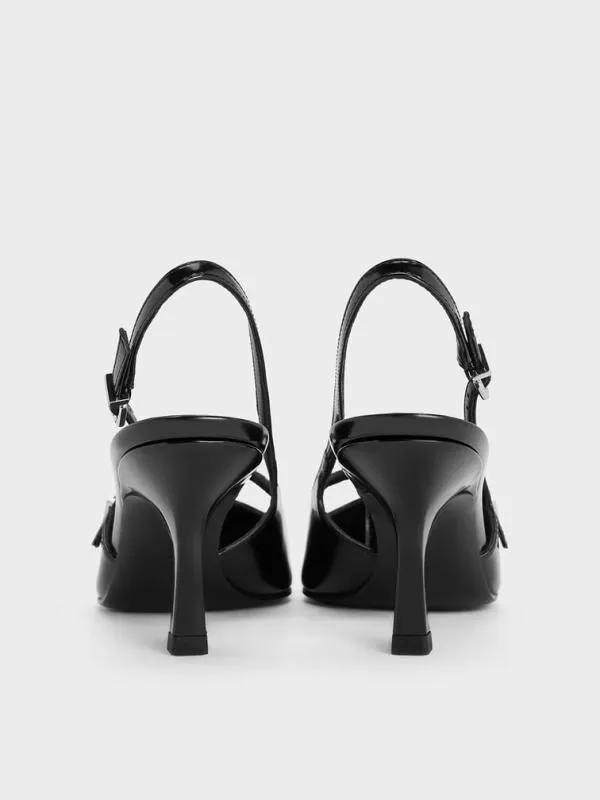 Women TBar PointedToe Slingback Pumps 8211 Black Box CHARLES and KEITH Heels