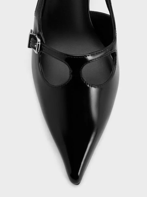 Women TBar PointedToe Slingback Pumps 8211 Black Box CHARLES and KEITH Heels