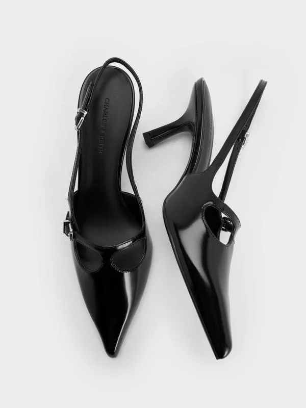 Women TBar PointedToe Slingback Pumps 8211 Black Box CHARLES and KEITH Heels
