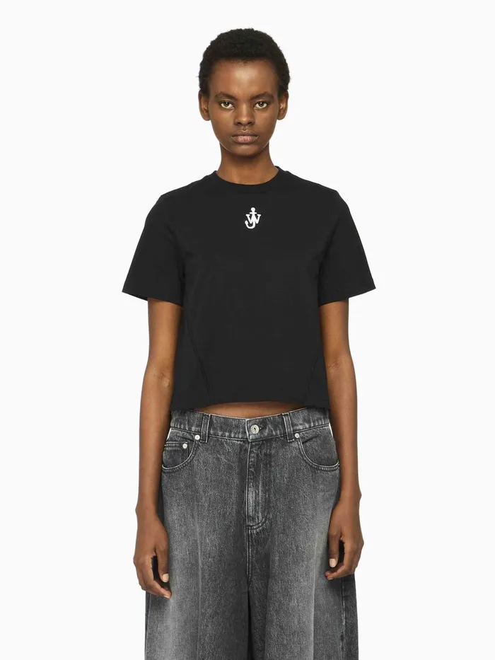 Women TShirts JW Anderson ANCHOR LOGO CROPPED PANELLED TSHIRT Black Women TShirts JW Anderson ANCHOR LOGO CROPPED PANELLED TSHIRT Black