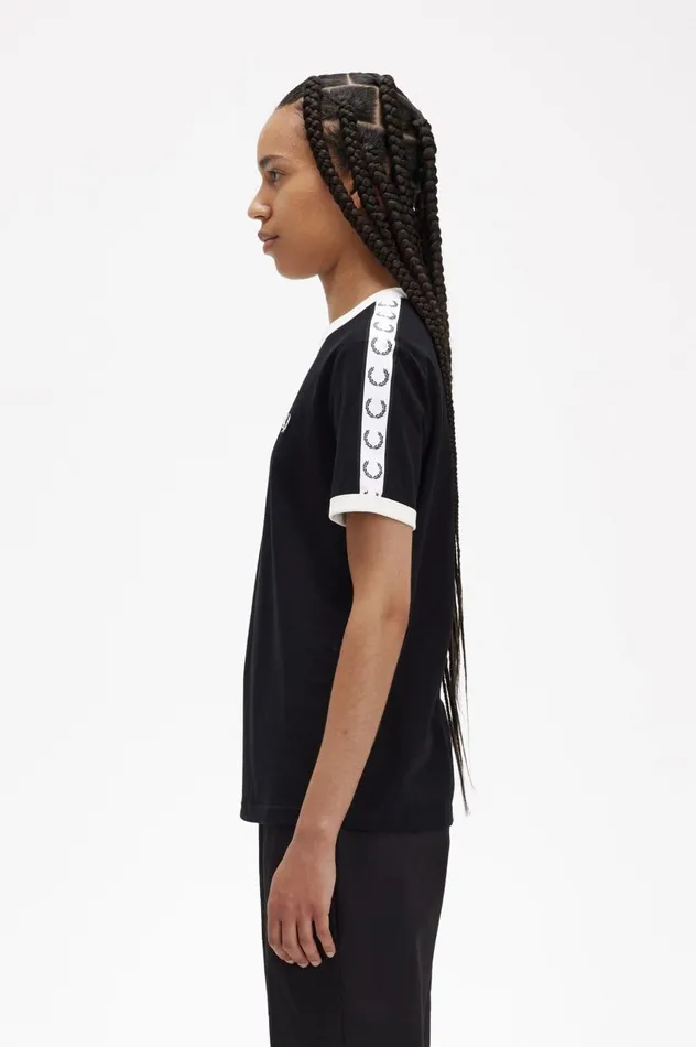 Women Taped Ringer TShirt Black Fred Perry TShirts and Tops