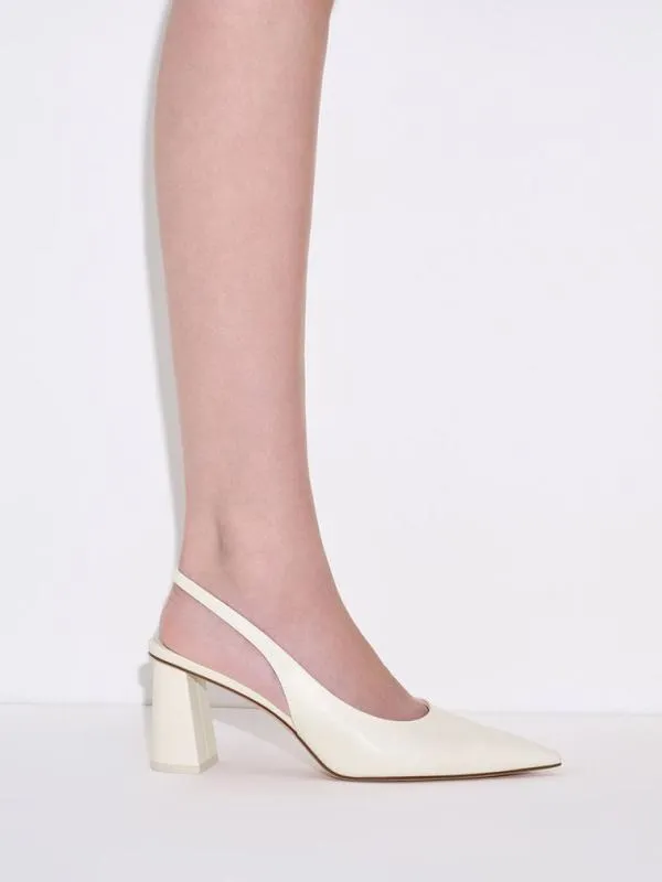 Women Teagan Elastane Trapeze Heel Slingback Pumps 8211 White CHARLES and KEITH Heels