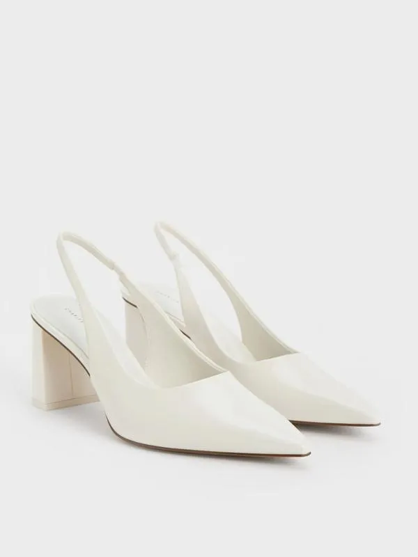 Women Teagan Elastane Trapeze Heel Slingback Pumps 8211 White CHARLES and KEITH Heels