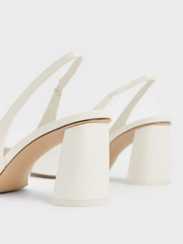 Women Teagan Elastane Trapeze Heel Slingback Pumps 8211 White CHARLES and KEITH Heels